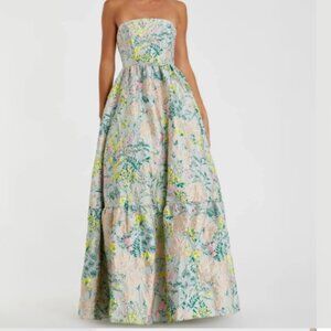 Mac Duggal Strapless Floral Brocade A-Line Gown Size 8